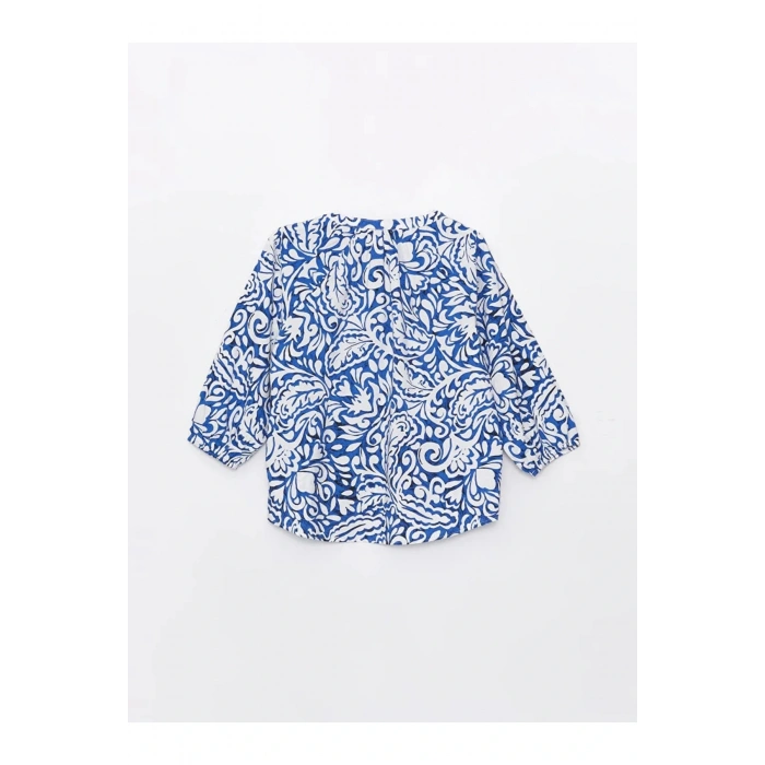 LCWAIKIKI Classic Mavi Kaçık Yaka Desenli Oversize Kadın Bluz