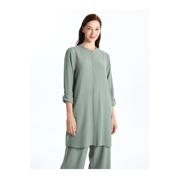 Hakim Yaka Düz Uzun Kollu Kadın Elbise