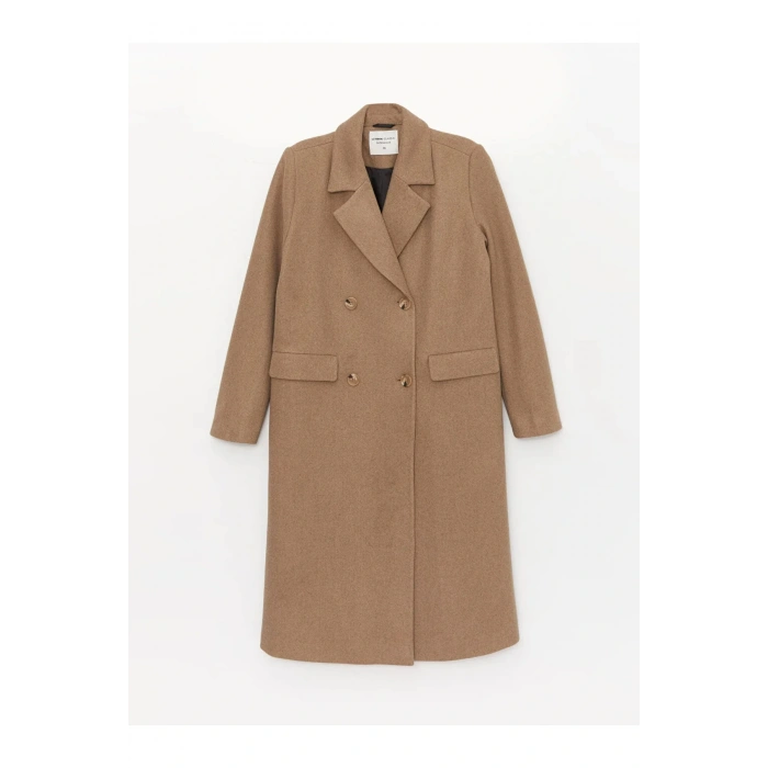 LCWAIKIKI Classic Kadın Kruvaze Yaka Düz Kaşe Kaban