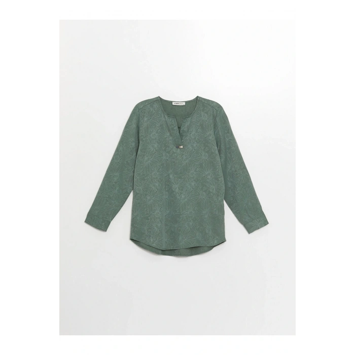 V Yaka Çiçekli Uzun Kollu Kadın Bluz