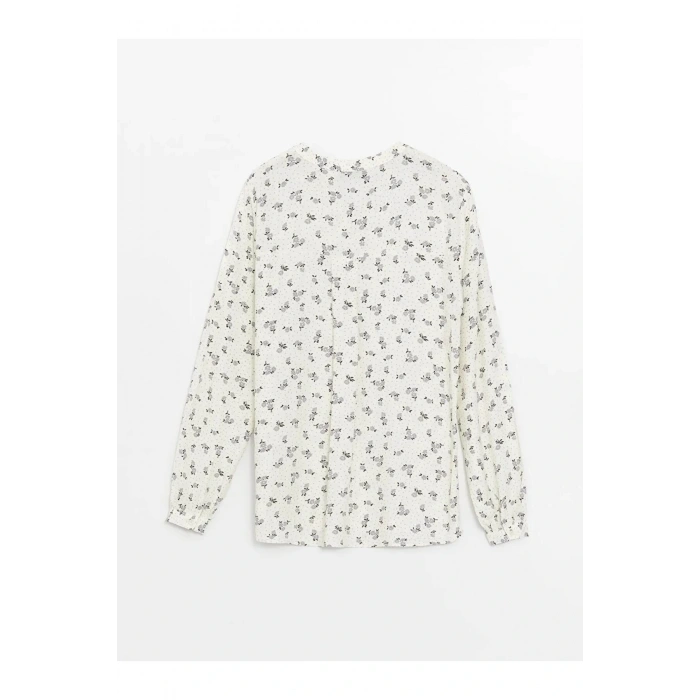 LCW Grace Ekru Kaçık Yaka Desenli Uzun Kollu Kadın Bluz