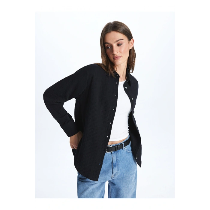 LCW Düz Uzun Kollu Müslin Kadın Gömlek