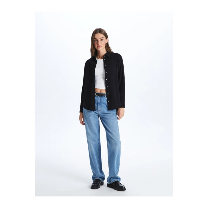 LCW Düz Uzun Kollu Müslin Kadın Gömlek