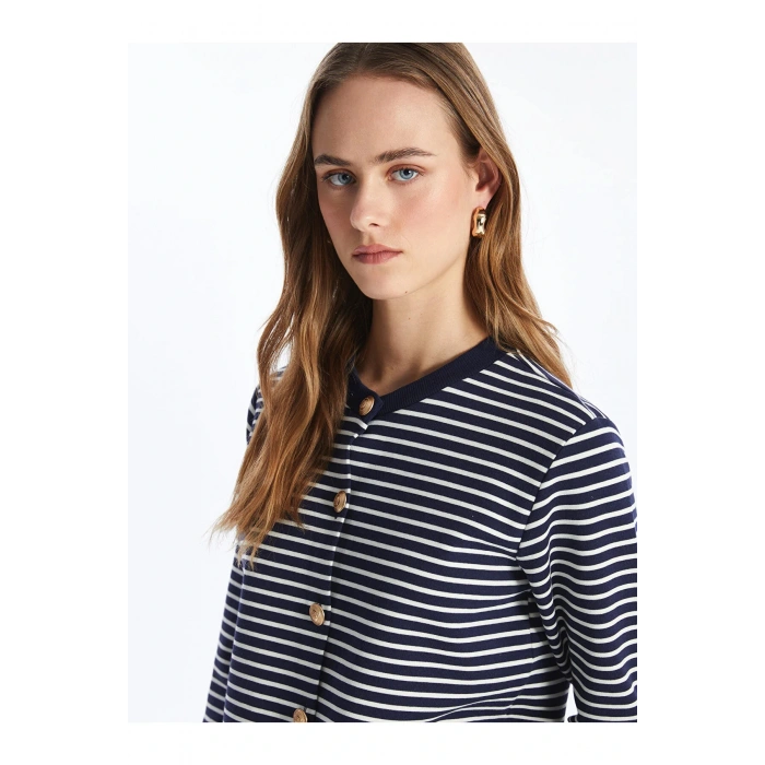 Vision Bisiklet Yaka Çizgili Uzun Kollu Kadın Hırka