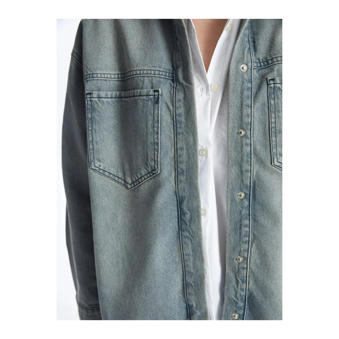 LCW Vision Gri Oversize Kadın Jean Gömlek Ceket