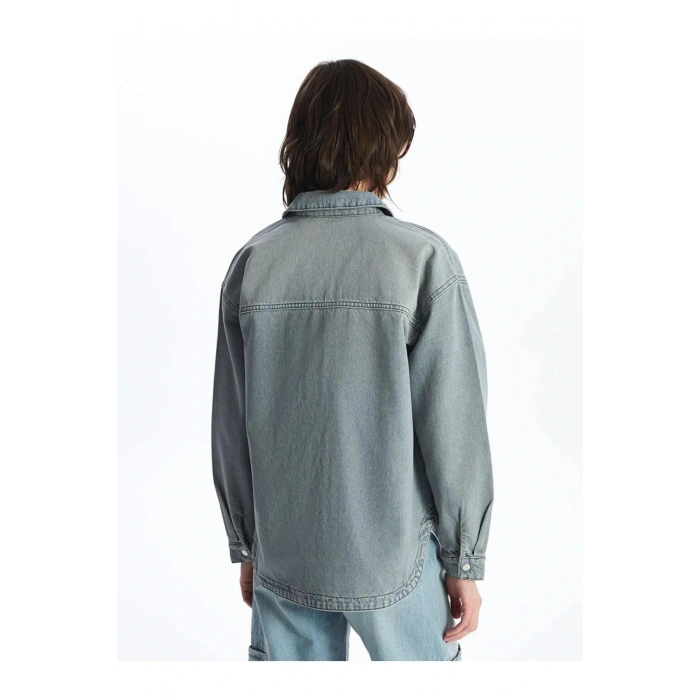 LCW Vision Gri Oversize Kadın Jean Gömlek Ceket
