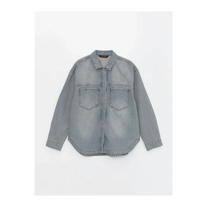 LCW Vision Gri Oversize Kadın Jean Gömlek Ceket