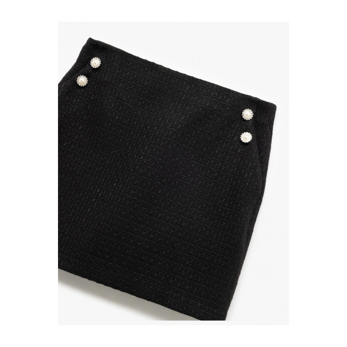 A Kesim Cepli İnci Düğme Detaylı Mini Tüvit Etek