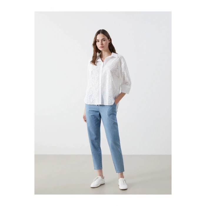 Ajurlu Oversize Kadın Gömlek