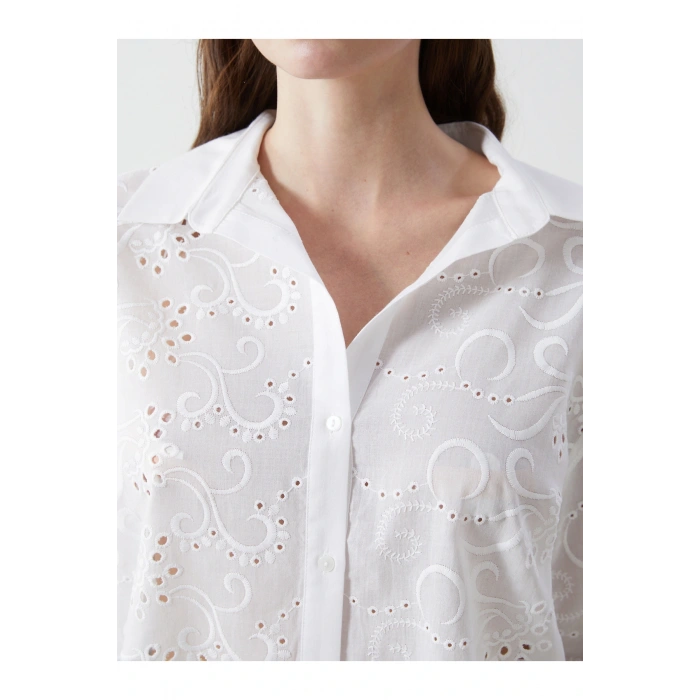 Ajurlu Oversize Kadın Gömlek