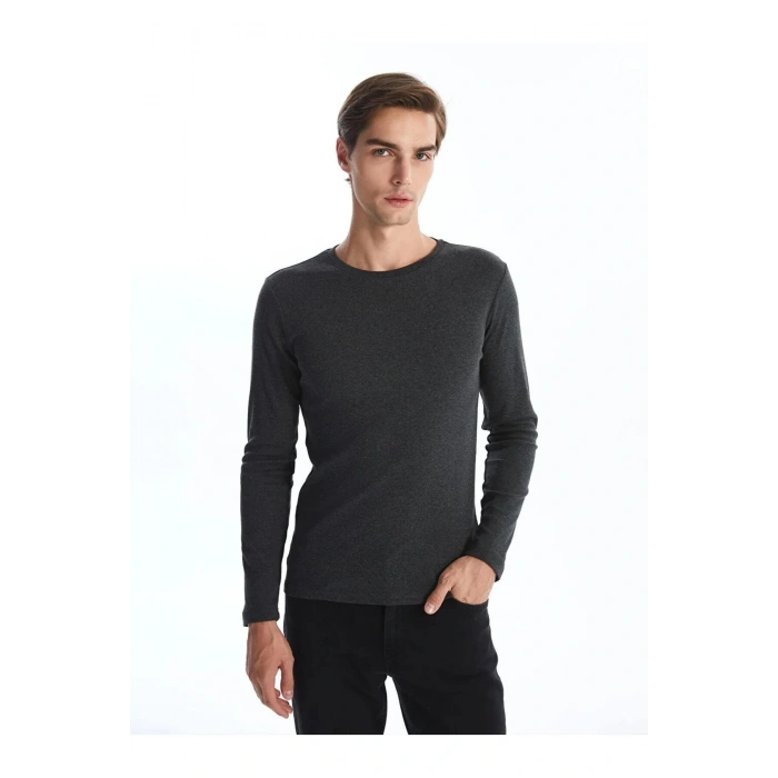 Antrasit Bisiklet Yaka Uzun Kollu Erkek Tişört