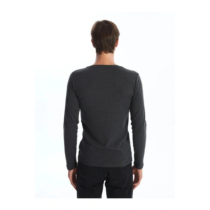 Antrasit Bisiklet Yaka Uzun Kollu Erkek Tişört