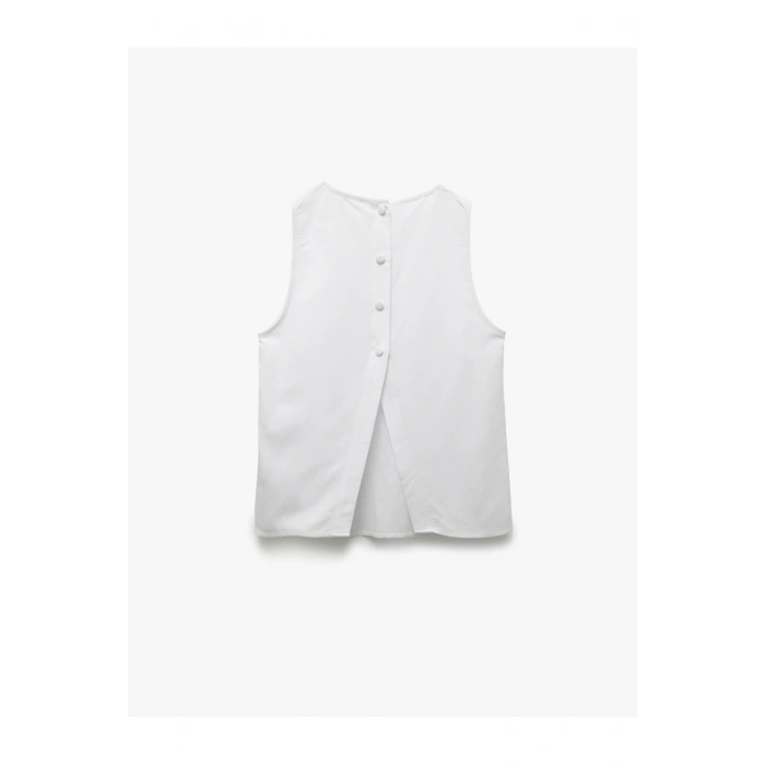 Arkası Düğmeli Asimetrik Kesim Kırık Beyaz Kadın Bluz 5SAK60258UW