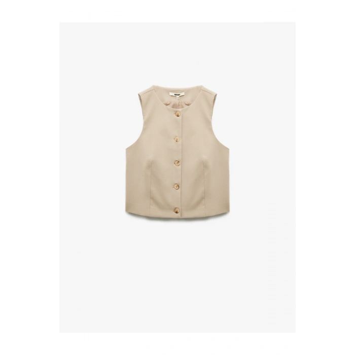 Astarlı Düğmeli Bisiklet Yaka Kolsuz Blazer Yelek