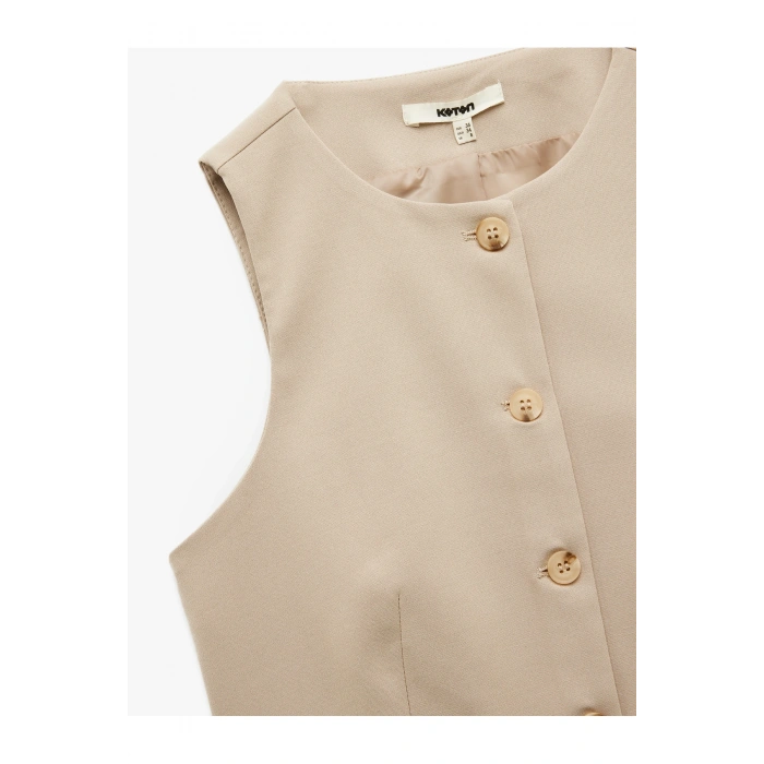 Astarlı Düğmeli Bisiklet Yaka Kolsuz Blazer Yelek