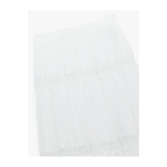 Astarlı Viskon Kumaş Karışımlı Dantel Detaylı Katmanlı Uzun Etek