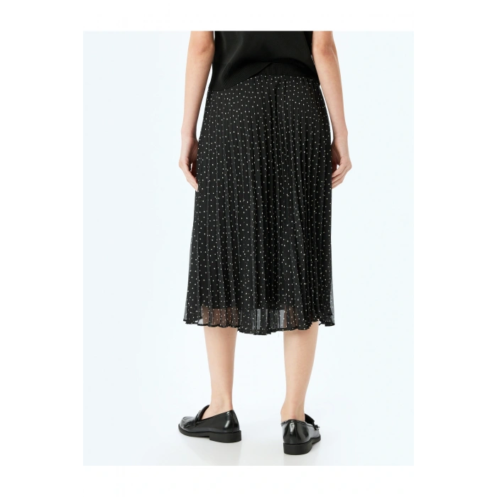 Astarlı Yüksek Bel Puantiyeli Midi Boy Pileli Şifon Etek