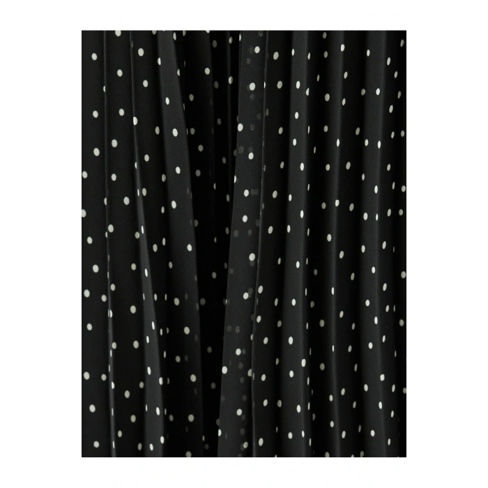 Astarlı Yüksek Bel Puantiyeli Midi Boy Pileli Şifon Etek