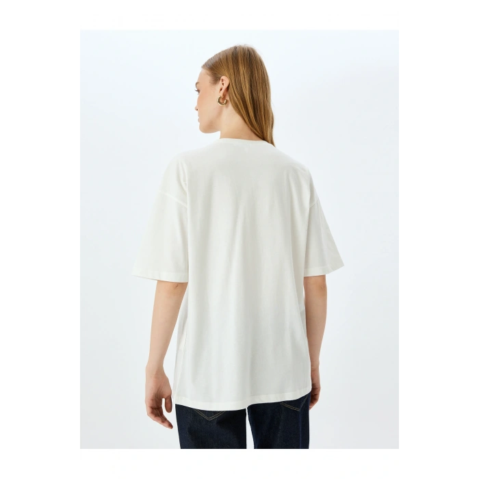 Ayı Baskılı Bisiklet Yaka Kısa Kollu Oversize Tişört