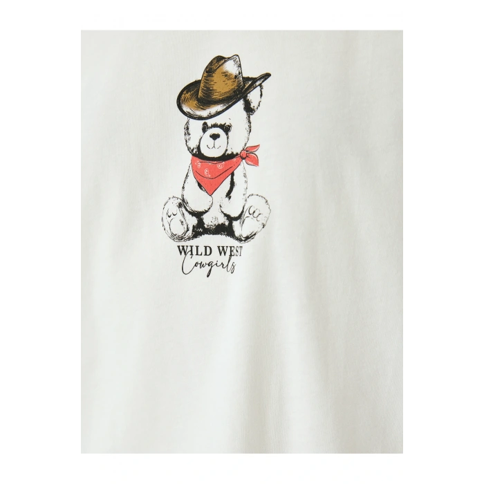 Ayı Baskılı Bisiklet Yaka Kısa Kollu Oversize Tişört