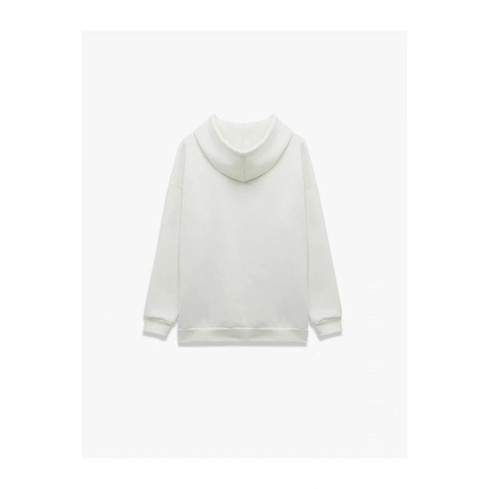 Ayı Baskılı Şardonlu Kapüşonlu Oversize Sweatshirt