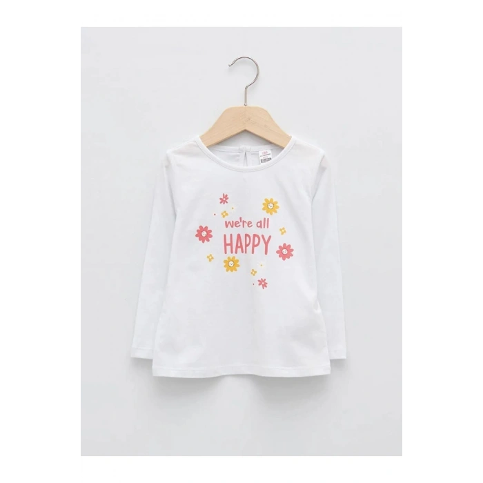 Baby Bisiklet Yaka Uzun Kol Baskılı Kız Bebek Tişört