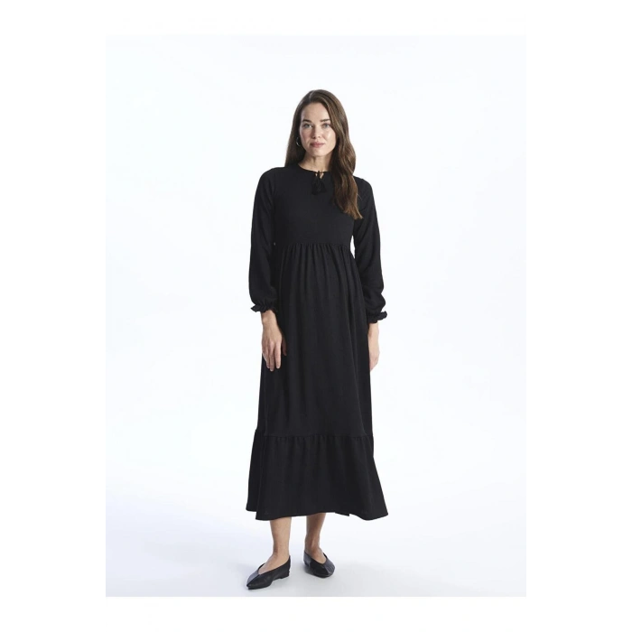 Bağlamalı Yaka Düz Uzun Kollu Hamile Elbise (S4)