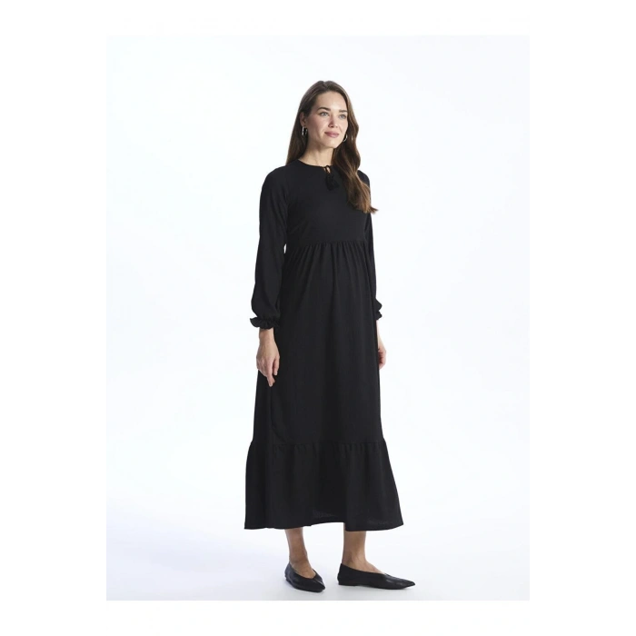 Bağlamalı Yaka Düz Uzun Kollu Hamile Elbise (S4)