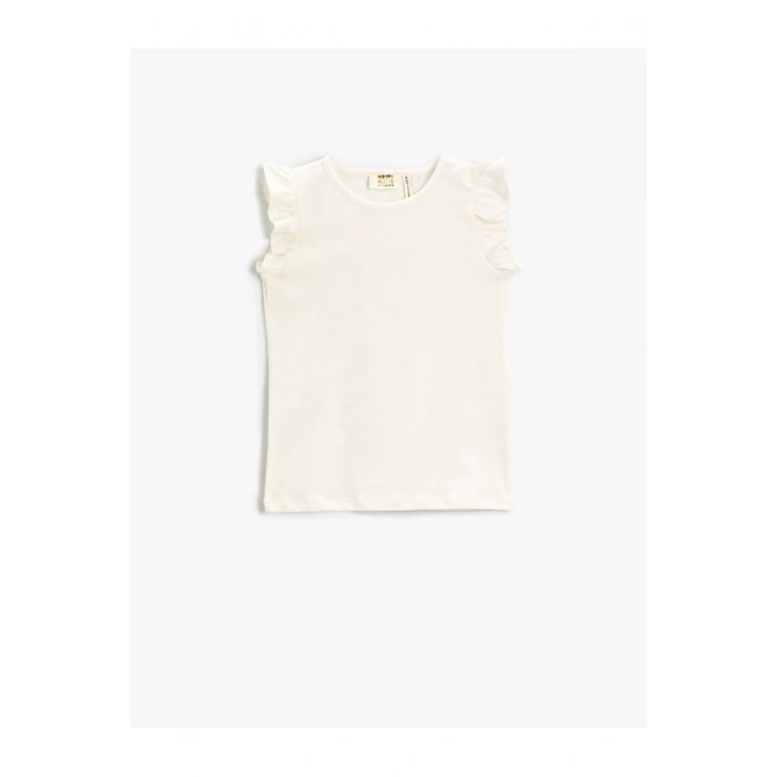 Basic Kolları Fırfırlı Tişört Pamuklu