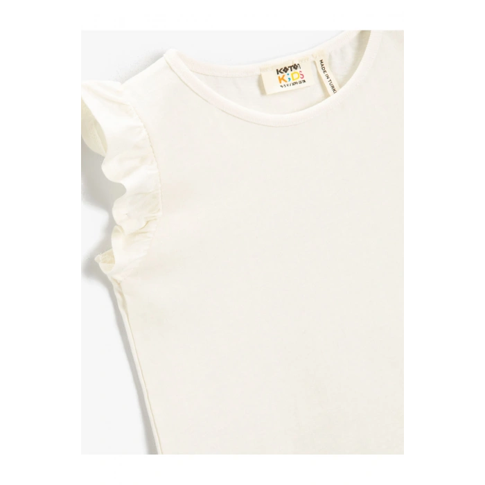 Basic Kolları Fırfırlı Tişört Pamuklu