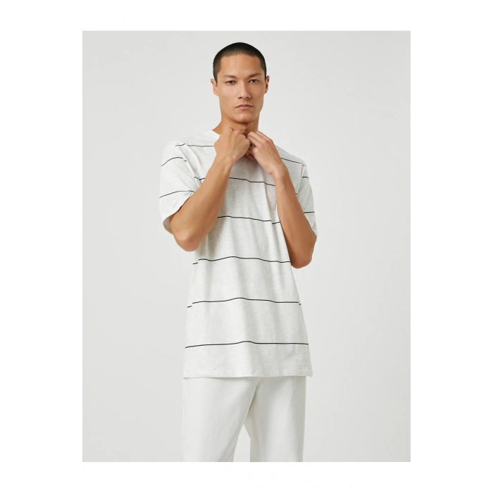 Basic Tişört Bisiklet Yaka Çizgili