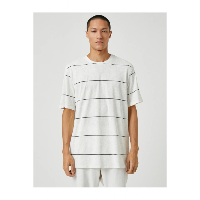 Basic Tişört Bisiklet Yaka Çizgili