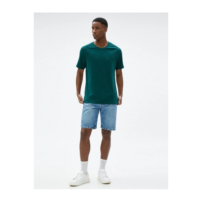 Basic Tişört Bisiklet Yaka Dokulu Reglan Kol Dar Kesim