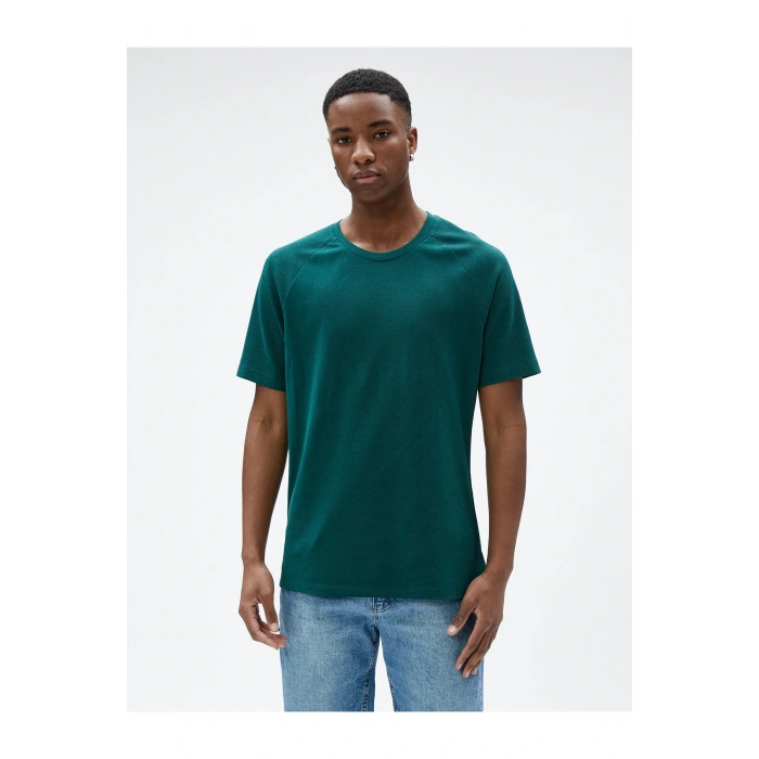 Basic Tişört Bisiklet Yaka Dokulu Reglan Kol Dar Kesim