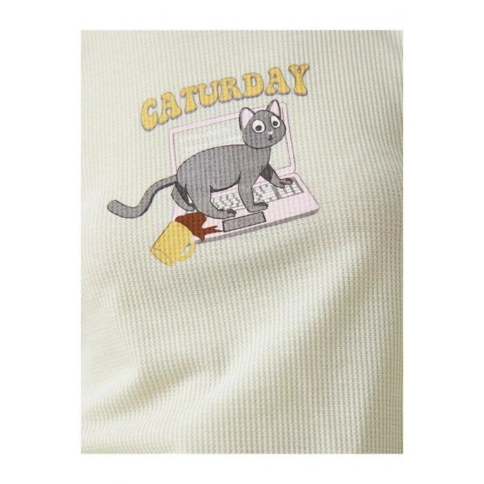 Baskılı Fitilli Kısa Kollu Bisiklet Yaka Tişört