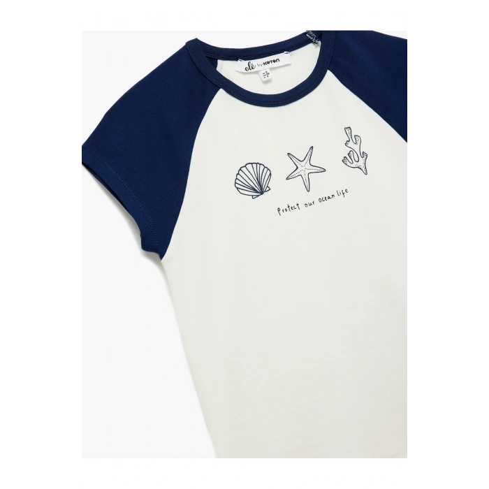 Baskılı Renk Bloklu Slim Fit Kısa Kollu Tişört