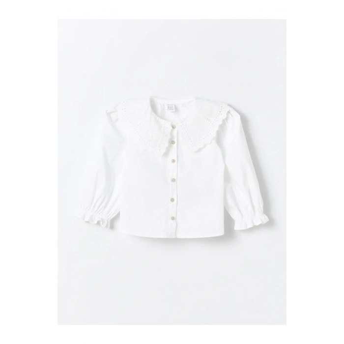 Bebe Yaka Fırfırlı Uzun Kollu Kız Bebek Gömlek