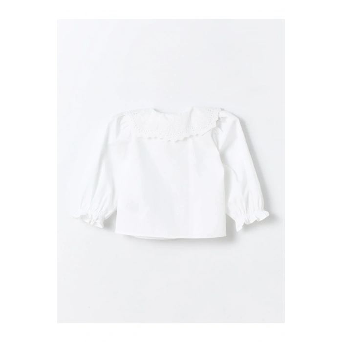 Bebe Yaka Fırfırlı Uzun Kollu Kız Bebek Gömlek