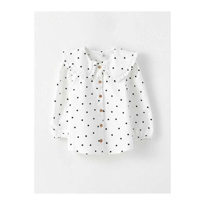 Bebe Yaka Uzun Kollu Desenli Pamuklu Kız Bebek Gömlek