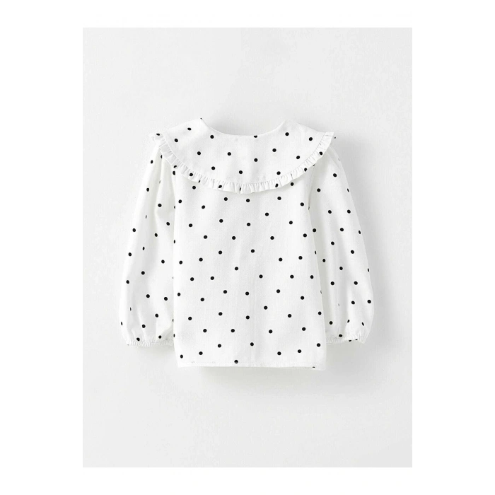 Bebe Yaka Uzun Kollu Desenli Pamuklu Kız Bebek Gömlek