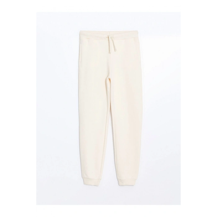 Bej Beli Lastikli Kız Çocuk Kalın Jogger Eşofman Altı