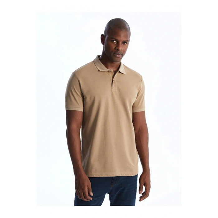 Bej Polo Yaka Kısa Kollu Erkek Tişört