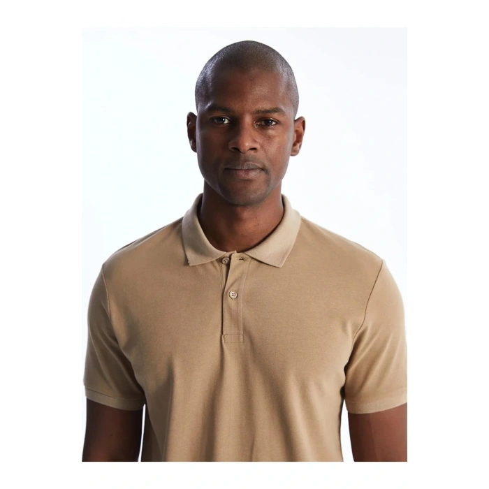 Bej Polo Yaka Kısa Kollu Erkek Tişört