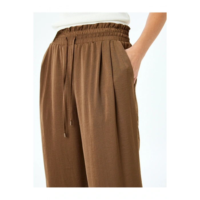 Bel Bağlamalı Lastikli Cepli Saten Palazzo Pantolon