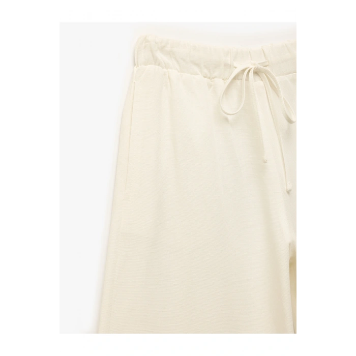 Beli Bağcıklı Cepli Palazzo Viskon Keten Karışımlı Pantolon