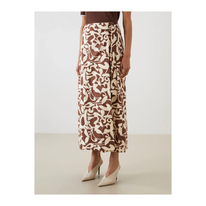 Beli Bağlamalı Desenli Poplin Etek