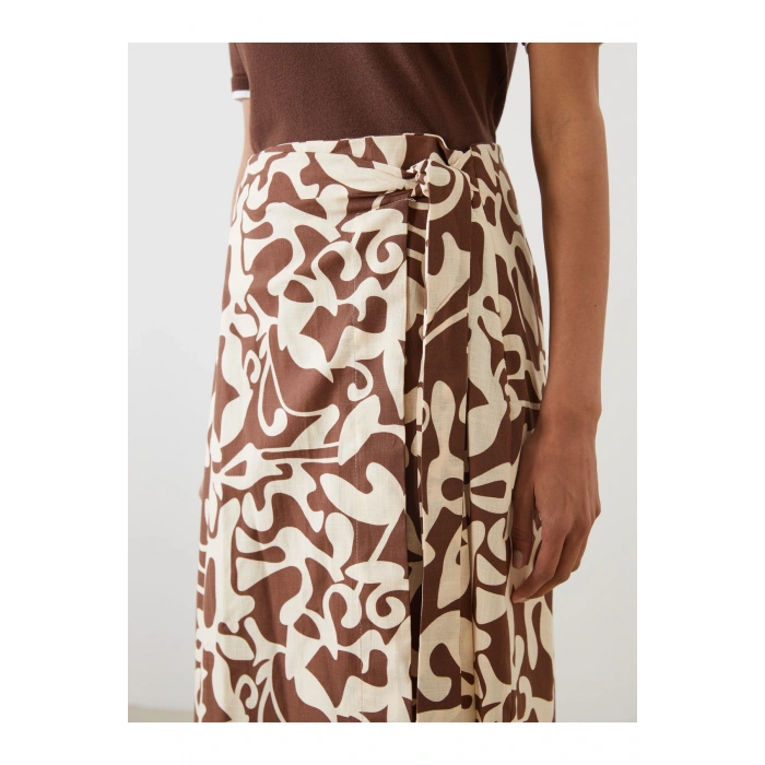 Beli Bağlamalı Desenli Poplin Etek