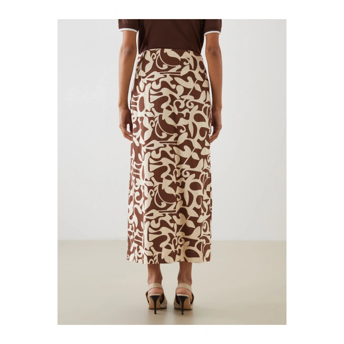 Beli Bağlamalı Desenli Poplin Etek