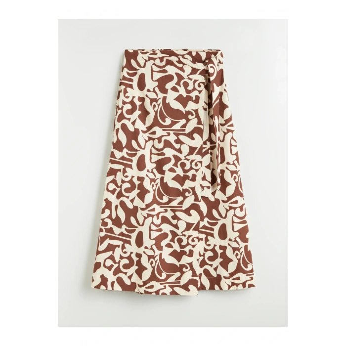 Beli Bağlamalı Desenli Poplin Etek