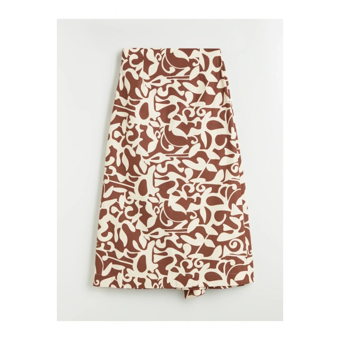 Beli Bağlamalı Desenli Poplin Etek